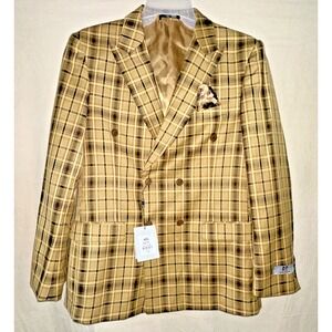NWT Kent & Park Gold Plaid Double Breasted Suit 42L Jacket & 36L Pants